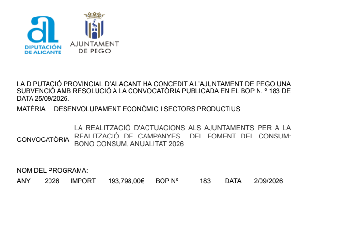 Document municipal de l’ajuda per a la campanya del Bo Consum.