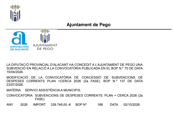 Anunci municipal de la subvenció del Pla +Cerca.